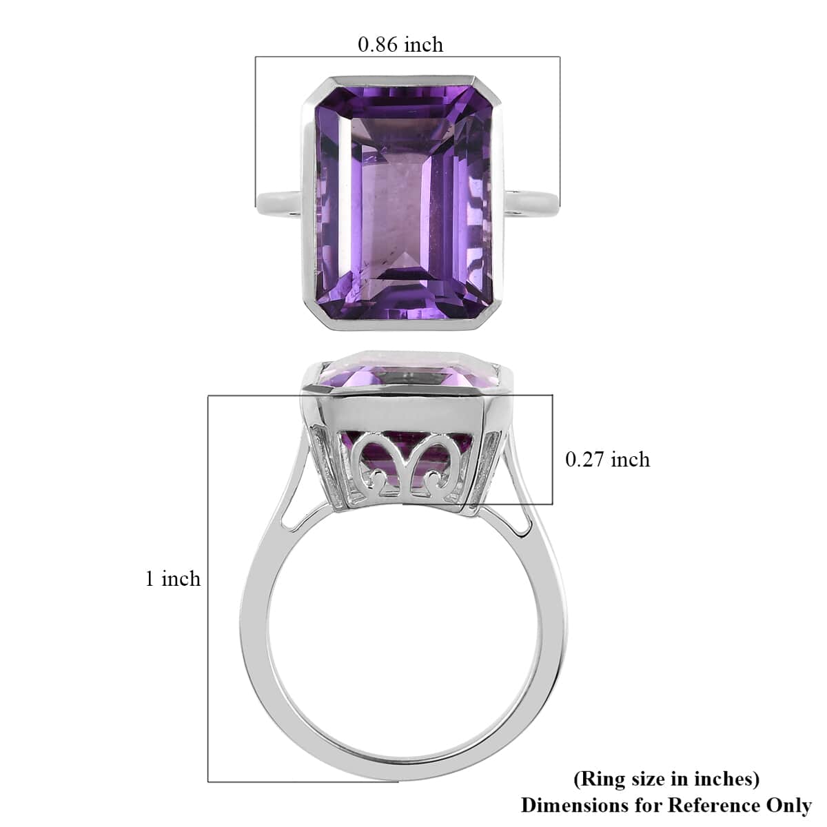 Lusaka Amethyst Solitaire Ring in Platinum Over Sterling Silver (Size 10.0) 11.60 ctw image number 5