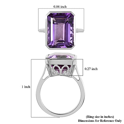 Lusaka Amethyst Solitaire Ring in Platinum Over Sterling Silver (Size 10.0) 11.50 ctw
