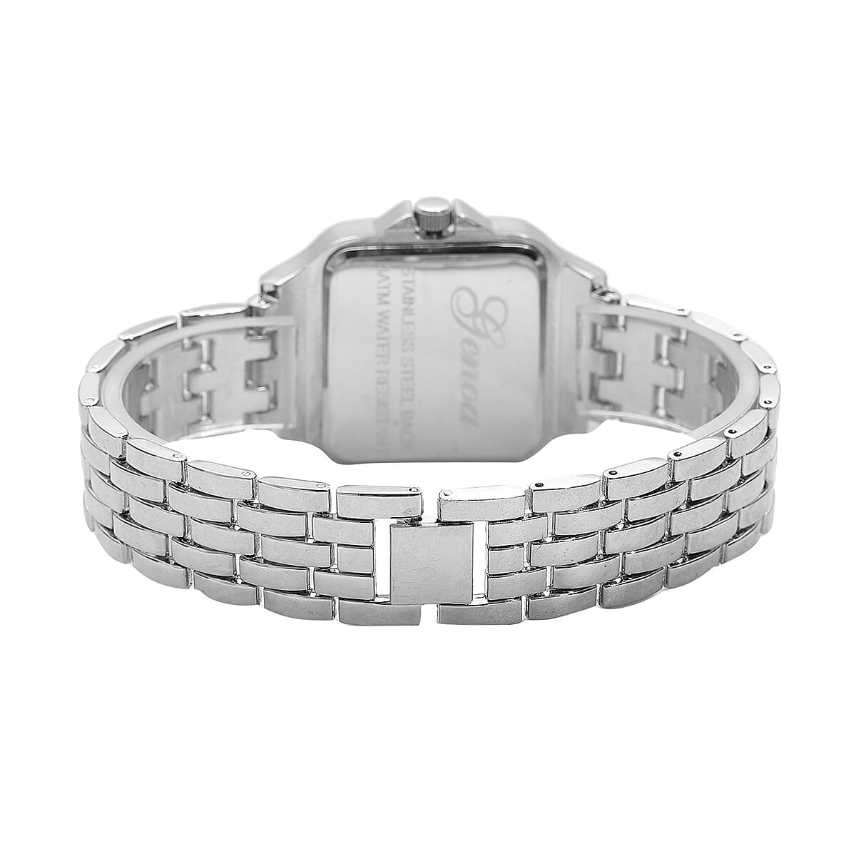 GENOA Simulated Diamond Miyota Japanese Movement Black MOP Dial Watch in Silvertone Strap (33.27mm) (6.0-7.75 Inch) 1.75 ctw image number 5