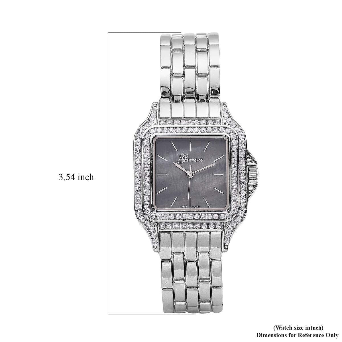 GENOA Simulated Diamond Miyota Japanese Movement Black MOP Dial Watch in Silvertone Strap (33.27mm) (6.0-7.75 Inch) 1.75 ctw image number 6