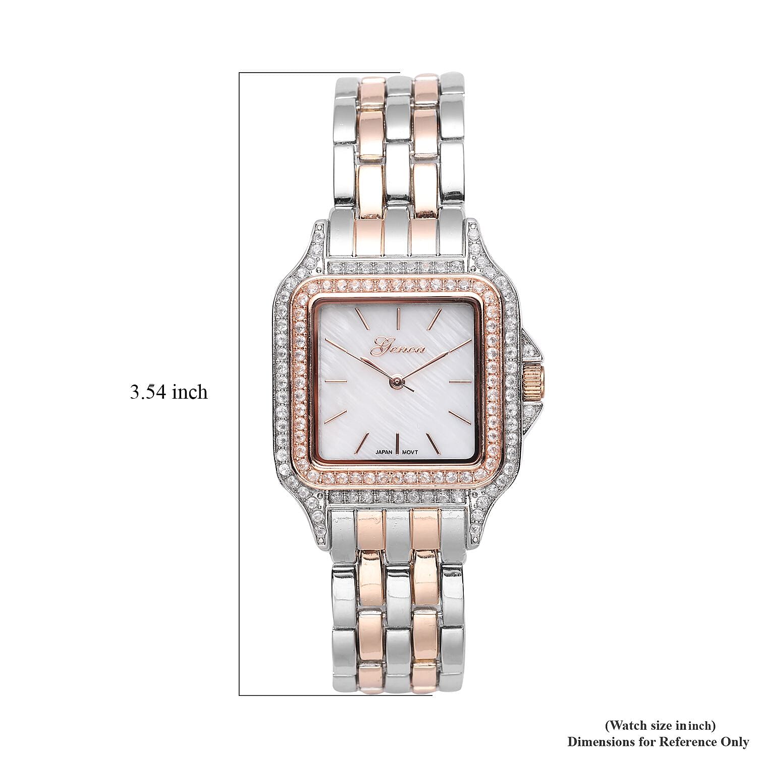 Genoa Simulated Diamond Miyota Japanese Movement White MOP Dial Watch in Dualtone Strap (33.27mm) (6.0-7.75 Inch) 1.75 ctw