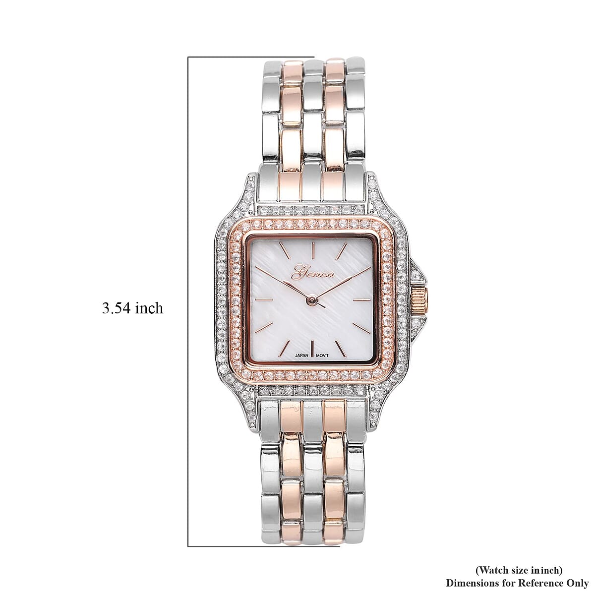 Genoa Simulated Diamond Miyota Japanese Movement White MOP Dial Watch in Dualtone Strap (33.27mm) (6.0-7.75 Inch) 1.75 ctw image number 6