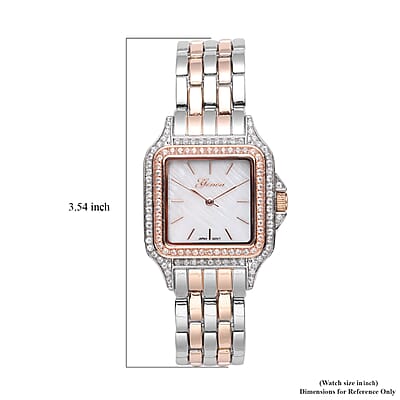 Genoa Simulated Diamond Miyota Japanese Movement White MOP Dial Watch in Dualtone Strap (33.27mm) (6.0-7.75 Inch) 1.75 ctw