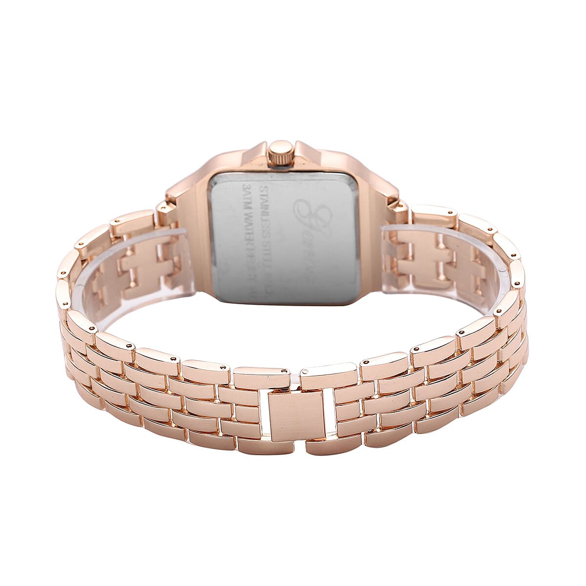 Genoa Simulated Diamond Miyota Japanese Movement White MOP Dial Watch in Rosetone Strap (33.27mm) (6.0-7.75 Inch) 1.75 ctw image number 5