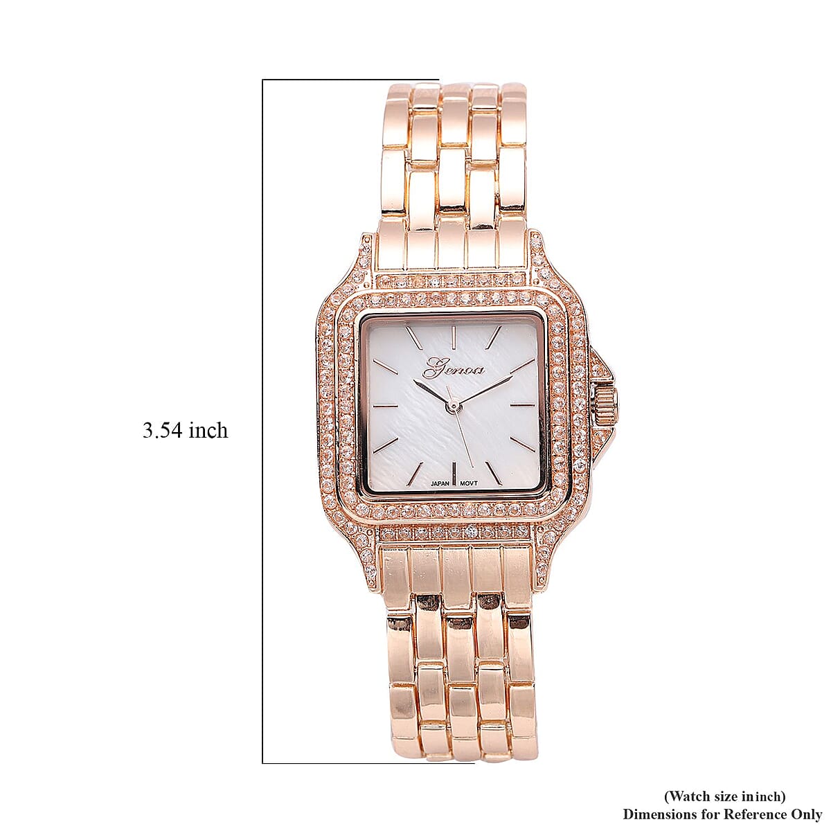 Genoa Simulated Diamond Miyota Japanese Movement White MOP Dial Watch in Rosetone Strap (33.27mm) (6.0-7.75 Inch) 1.75 ctw image number 6
