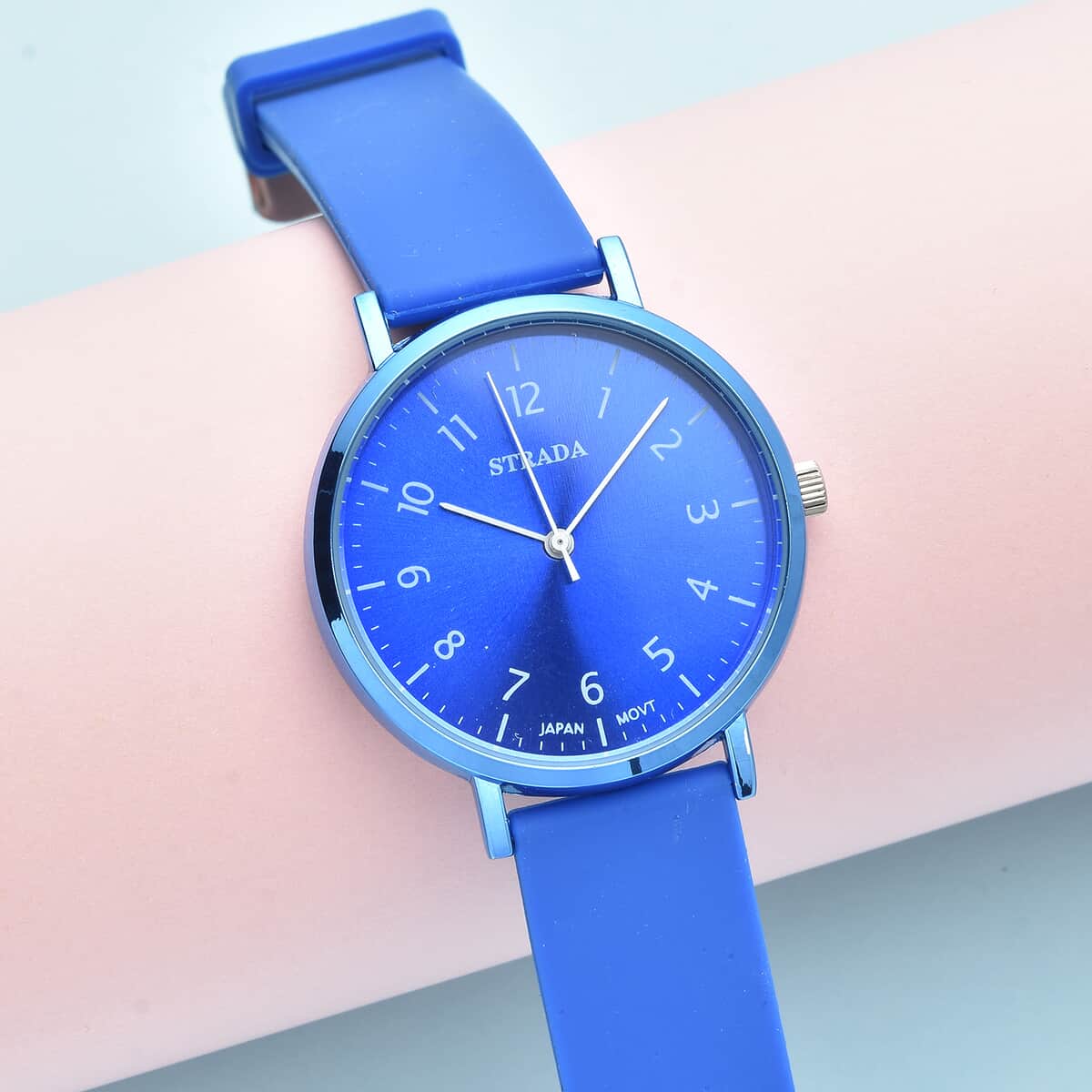 STRADA Japanese Movement Monochromatic Blue Dial Watch with Blue Silicone Strap image number 1