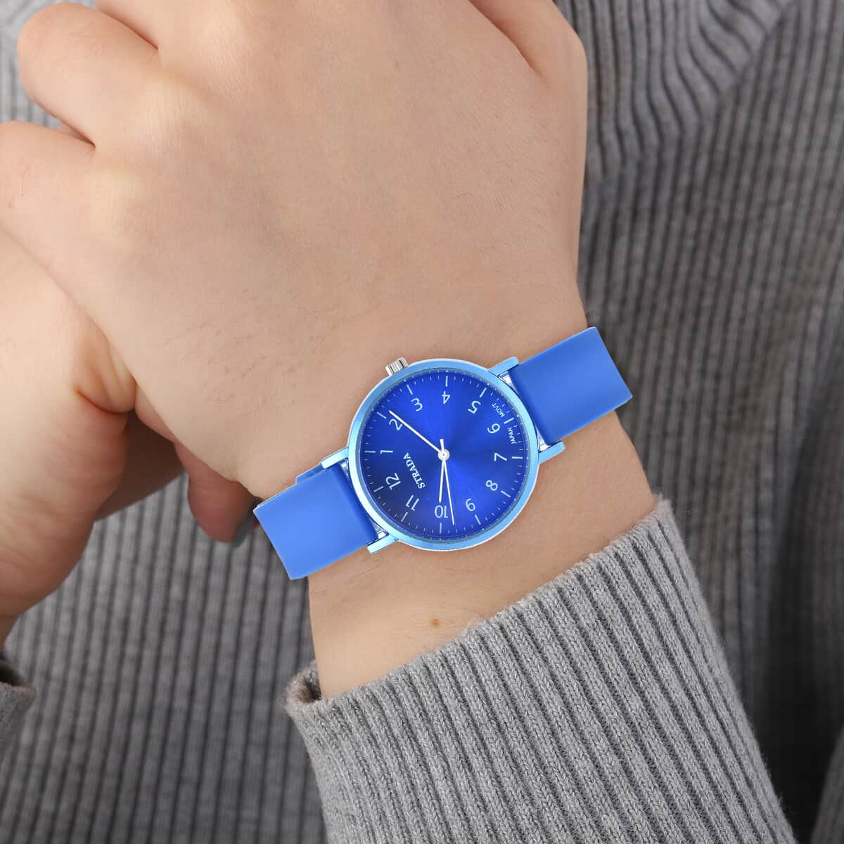 STRADA Japanese Movement Monochromatic Blue Dial Watch with Blue Silicone Strap image number 2