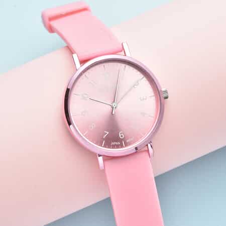 STRADA Japanese Movement Monochromatic Pink Dial Watch with Pink Silicone Strap image number 1