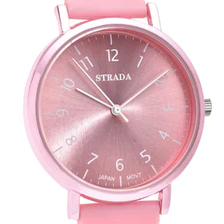 STRADA Japanese Movement Monochromatic Pink Dial Watch with Pink Silicone Strap image number 3