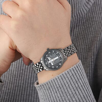 Strada Japanese Movement Cross Lords Prayer Pattern Dial Watch in Blacktone Strap (36mm) (7.50-8.25Inches)