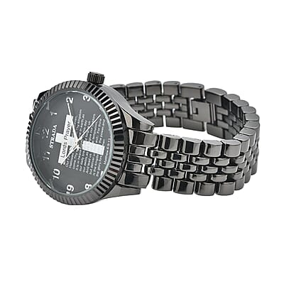 Strada Japanese Movement Cross Lords Prayer Pattern Dial Watch in Blacktone Strap (36mm) (7.50-8.25Inches)