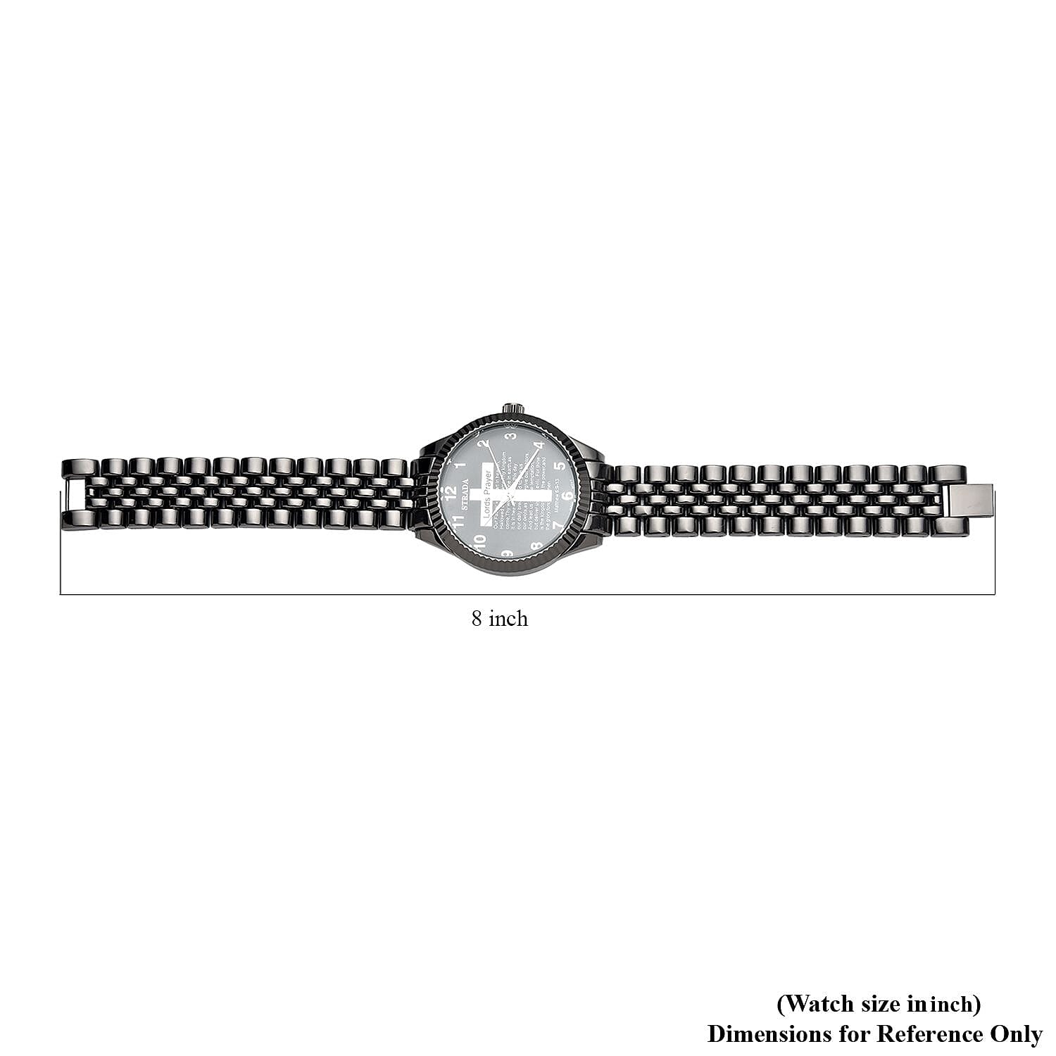Strada Japanese Movement Cross Lords Prayer Pattern Dial Watch in Blacktone Strap (36mm) (7.50-8.25Inches)