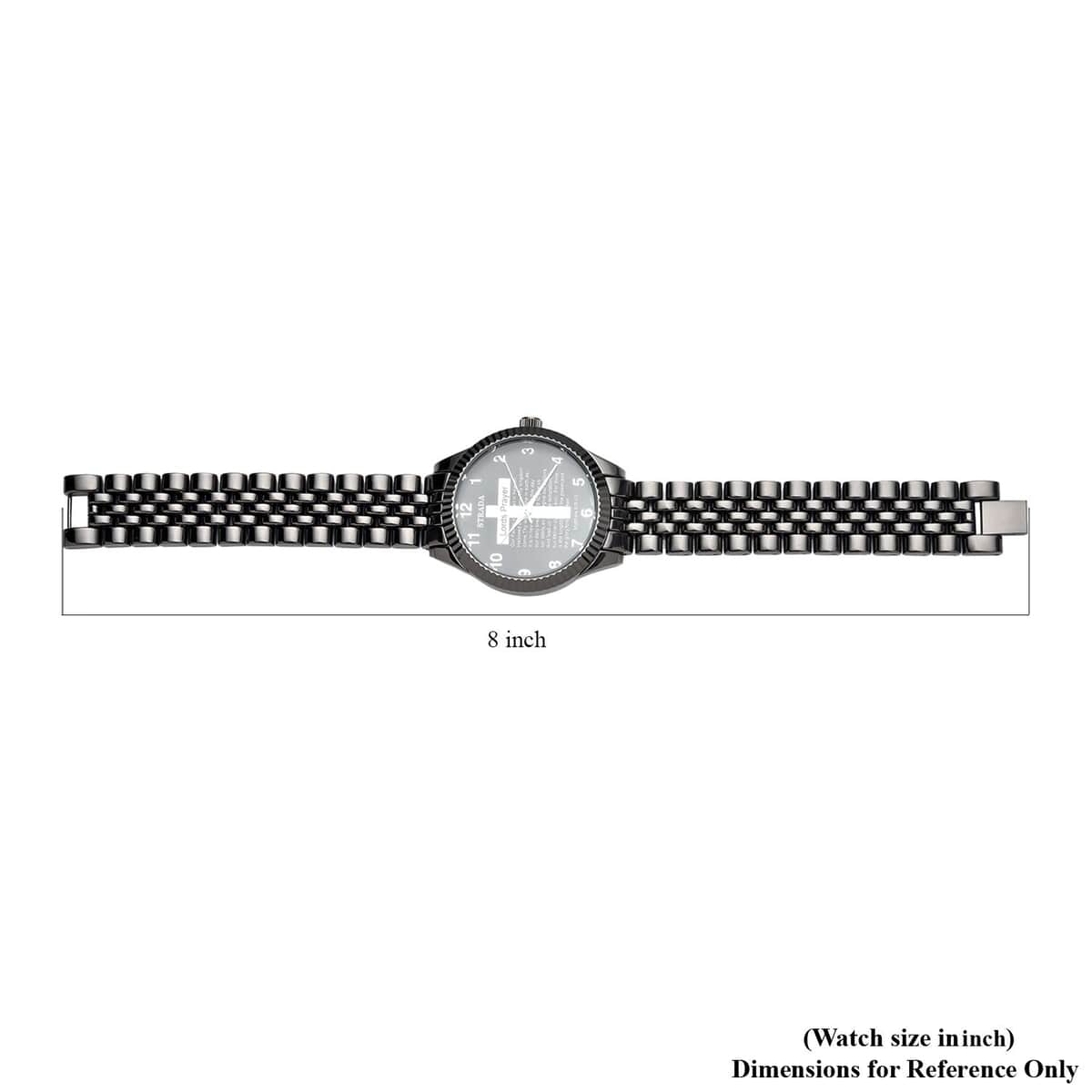 STRADA Japanese Movement Cross Lords Prayer Pattern Dial Watch in Blacktone Strap image number 6