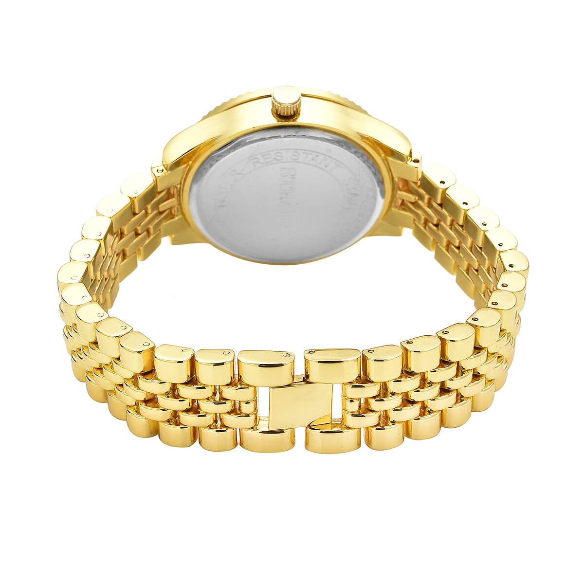 Strada Japanese Movement Cross Lords Prayer Pattern Dial Watch in Goldtone Strap (36mm) (7.50-8.25Inches) image number 5