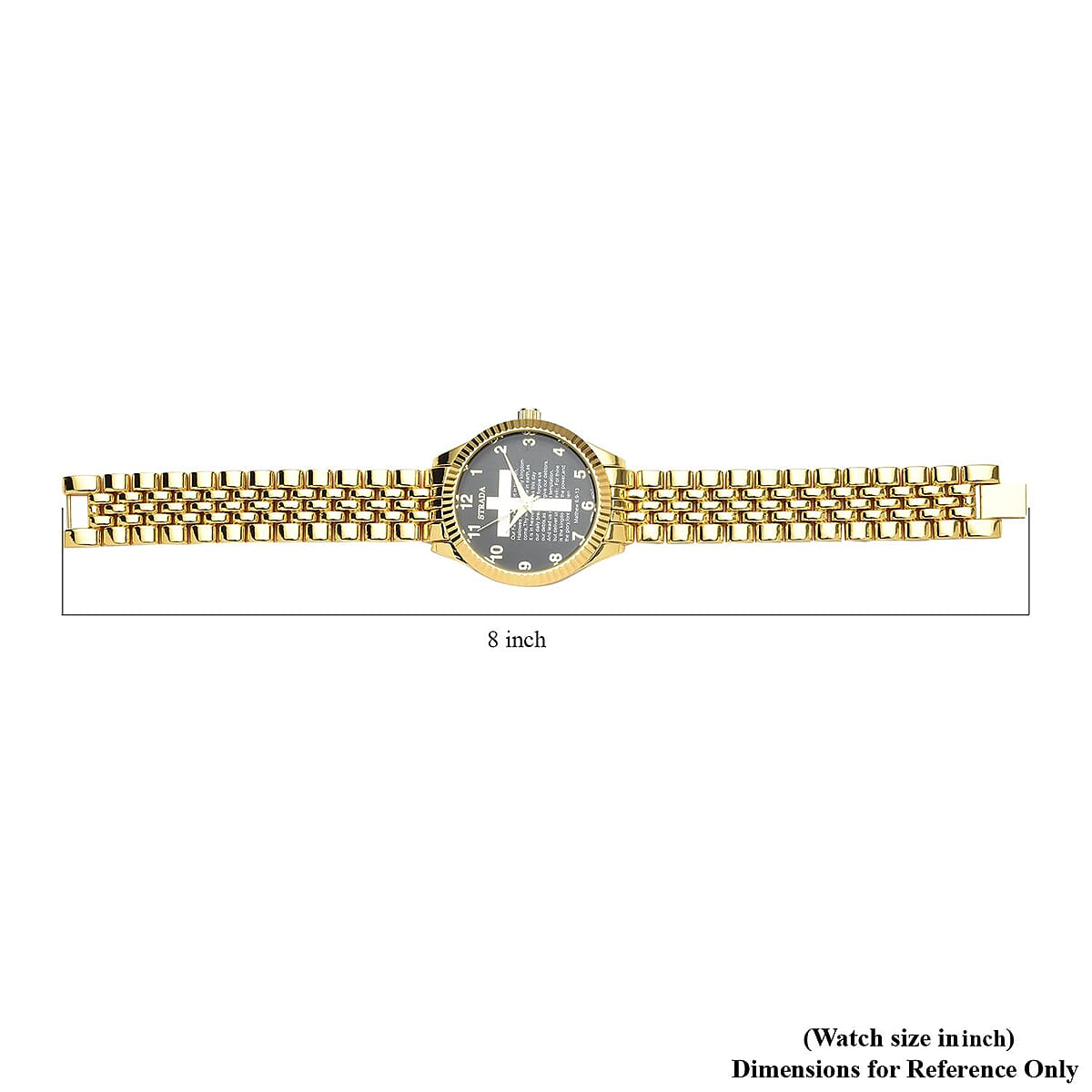 Strada Japanese Movement Cross Lords Prayer Pattern Dial Watch in Goldtone Strap (36mm) (7.50-8.25Inches) image number 6