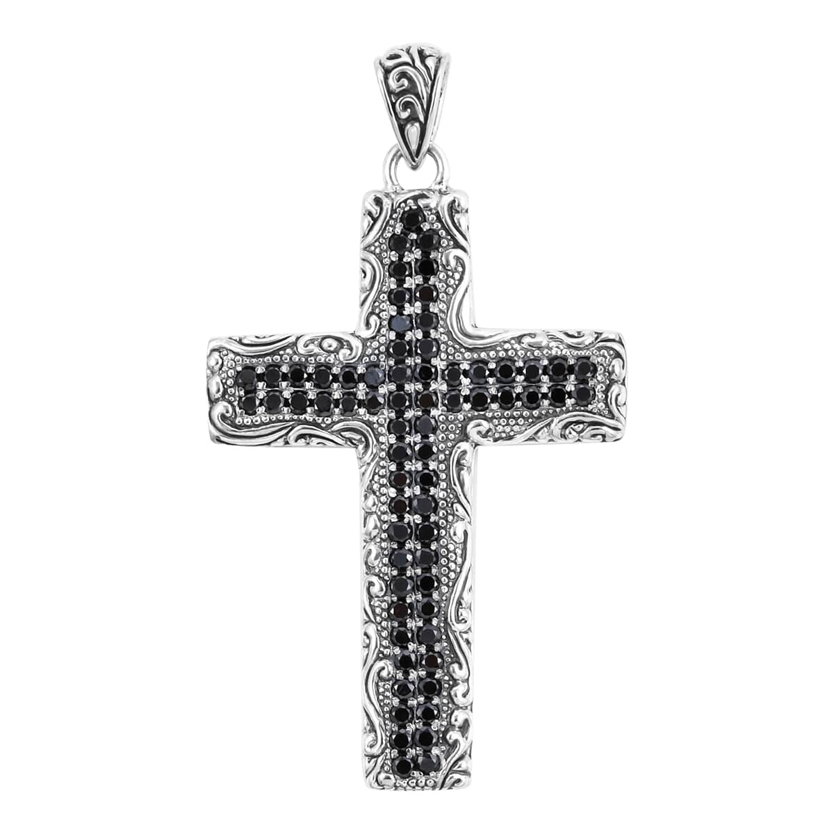 Bali Legacy Thai Black Spinel Cross Pendant in Sterling Silver 1.35 ctw image number 0