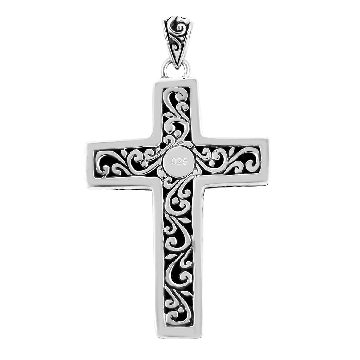 Bali Legacy Thai Black Spinel Cross Pendant in Sterling Silver 1.35 ctw image number 3
