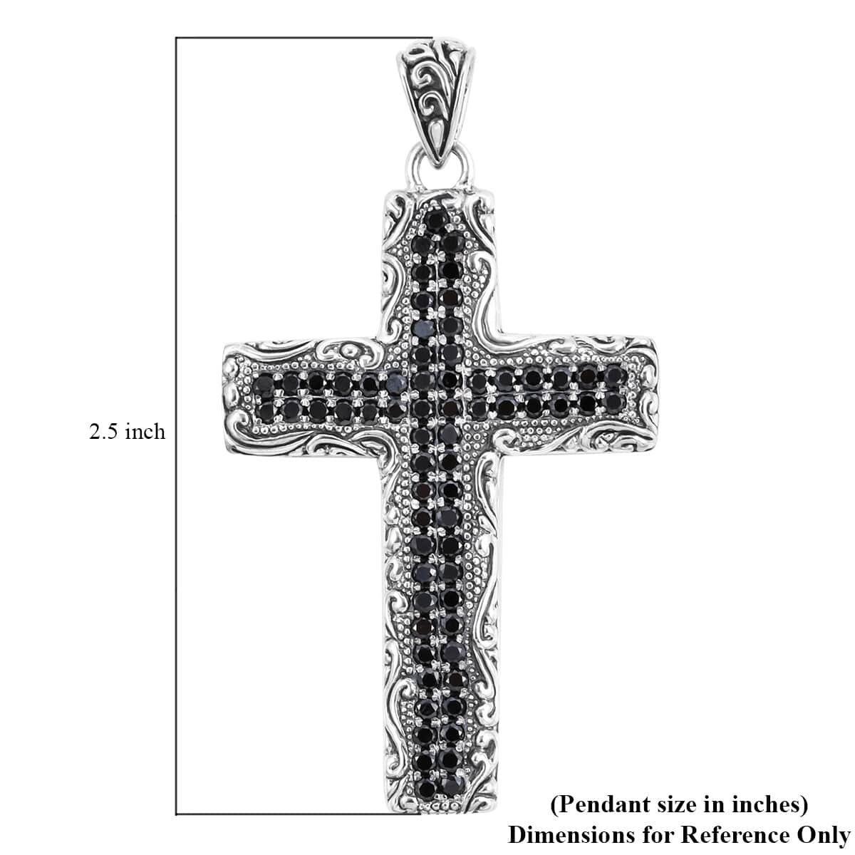 Bali Legacy Thai Black Spinel Cross Pendant in Sterling Silver 1.35 ctw image number 4