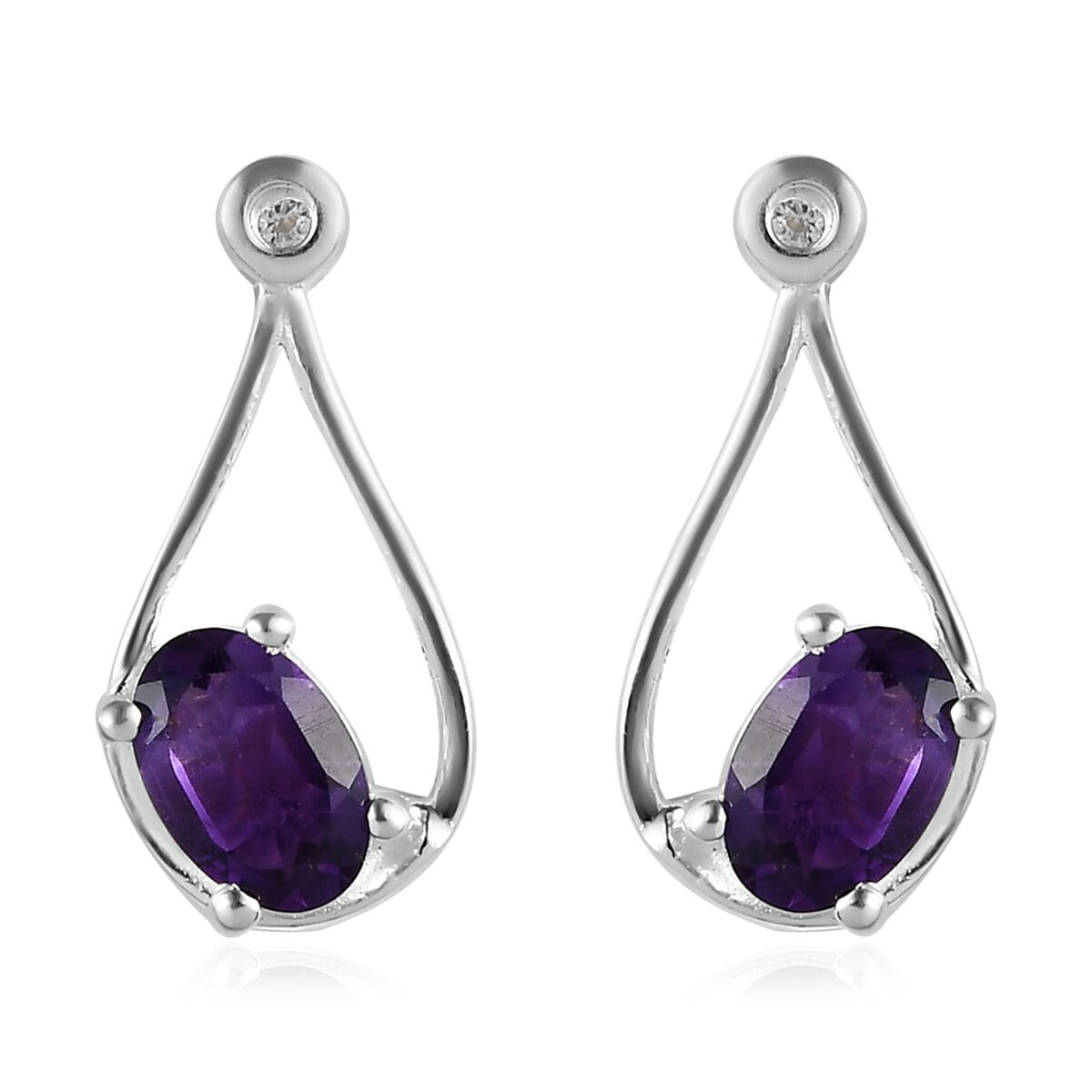 Amethyst and Natural White Zircon Stud Earrings in Sterling Silver 1.00 ctw (Delivery in 7-10 Business Days) image number 0