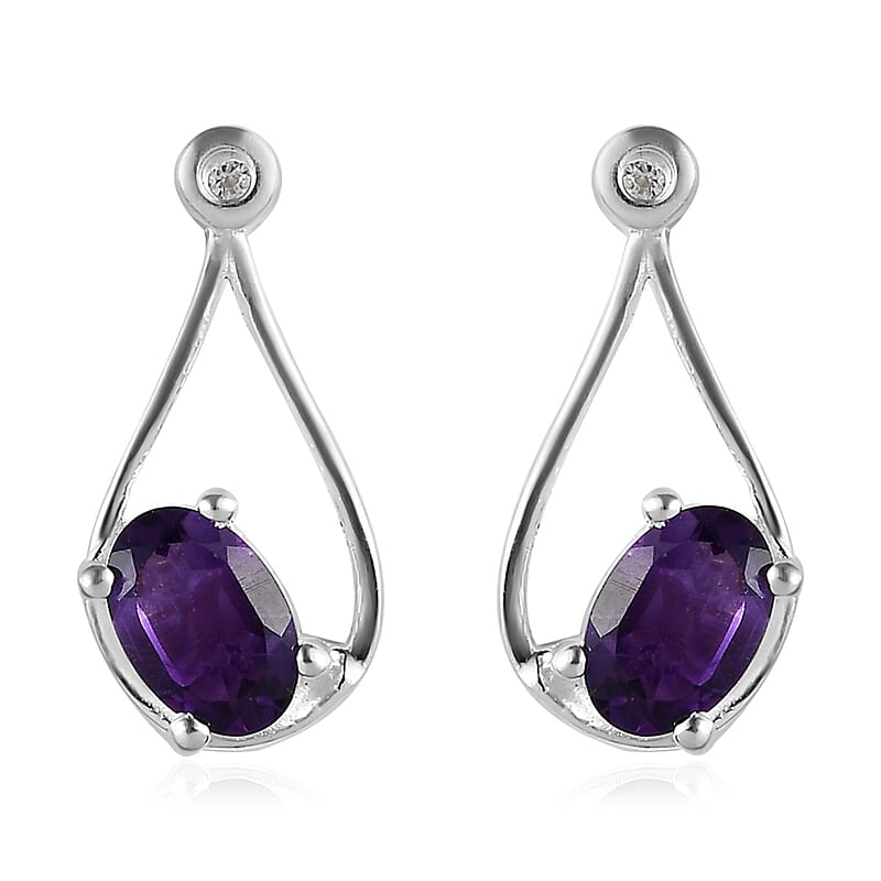 Amethyst and White Zircon Stud Earrings in Sterling Silver 1.00 ctw