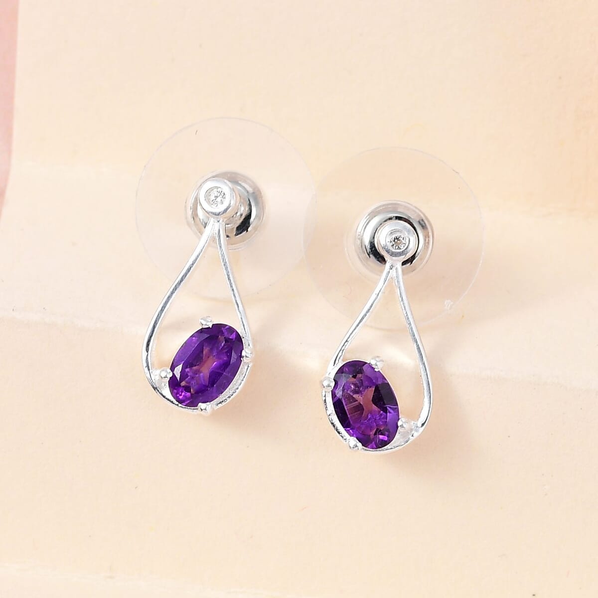 Amethyst and Natural White Zircon Stud Earrings in Sterling Silver 1.00 ctw (Delivery in 7-10 Business Days) image number 1