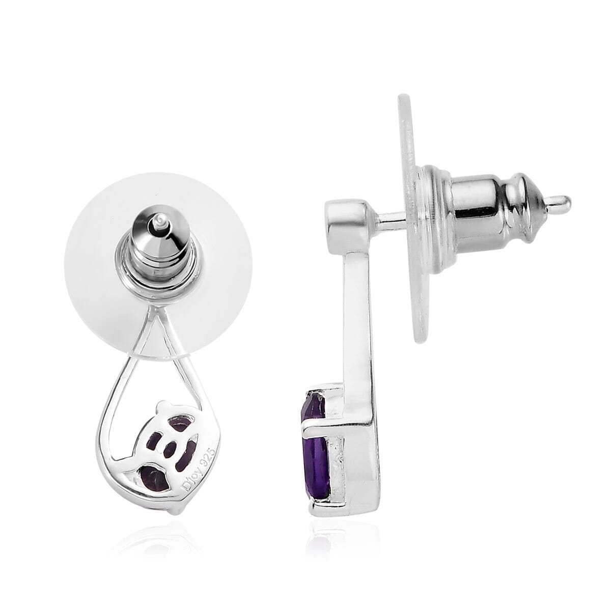 Amethyst and Natural White Zircon Stud Earrings in Sterling Silver 1.00 ctw (Delivery in 7-10 Business Days) image number 3