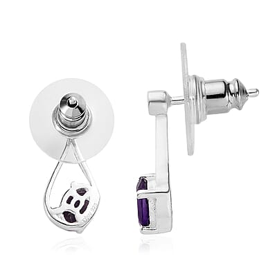 Amethyst and White Zircon Stud Earrings in Sterling Silver 1.00 ctw