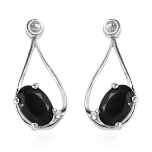 Thai Black Spinel and White Zircon Earrings in Sterling Silver 1.25 ctw