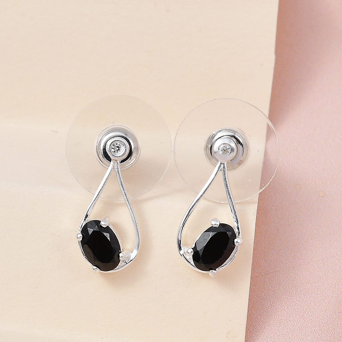 Thai Black Spinel and White Zircon Earrings in Sterling Silver 1.25 ctw image number 1