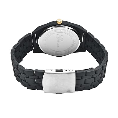 Genoa Simulated Diamond Miyota Japanese Movement in Watch in ION Plated Black Stainless Steel Strap 0.75 ctw