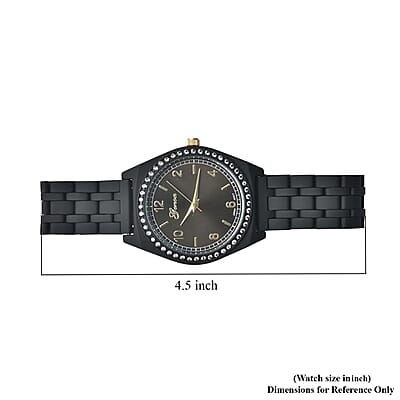 Genoa Simulated Diamond Miyota Japanese Movement in Watch in ION Plated Black Stainless Steel Strap 0.75 ctw