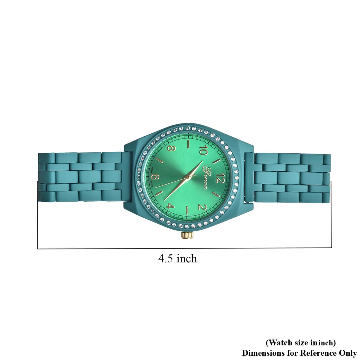 Genoa Simulated Diamond Miyota Japanese Movement Watch in ION Plated Green Stainless Steel Strap 0.75 ctw image number 6
