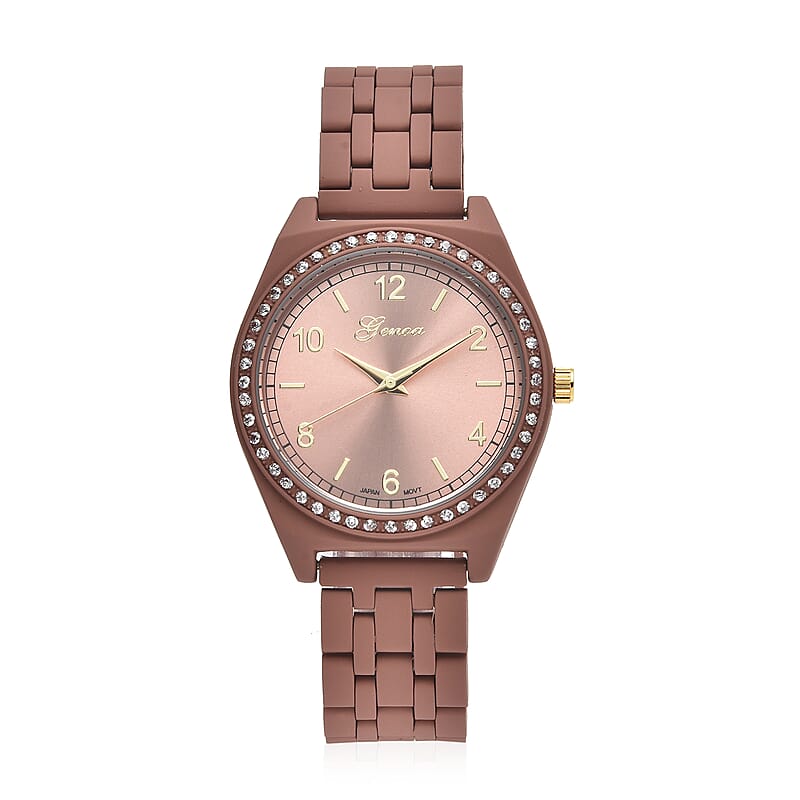 Genoa Simulated Diamond Miyota Japanese Movement Watch in ION Plated RG Stainless Steel Strap 0.75 ctw