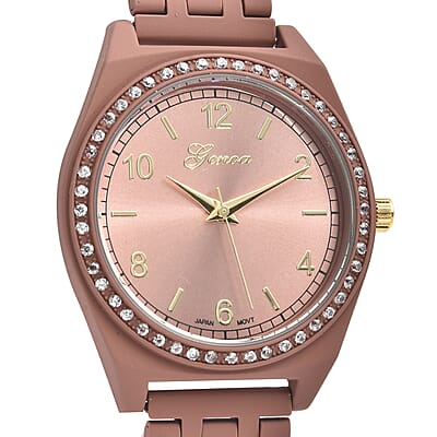 Genoa Simulated Diamond Miyota Japanese Movement Watch in ION Plated RG Stainless Steel Strap 0.75 ctw