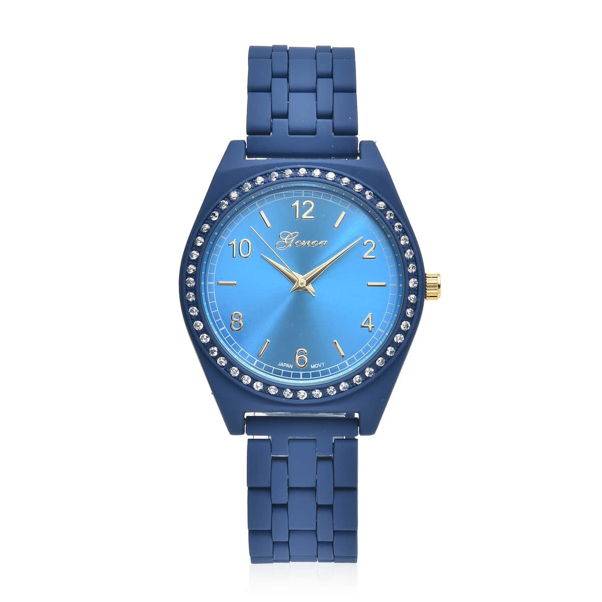 Genoa Simulated Diamond Miyota Japanese Movement Watch in ION Plated Blue Stainless Steel Strap 0.75 ctw image number 0