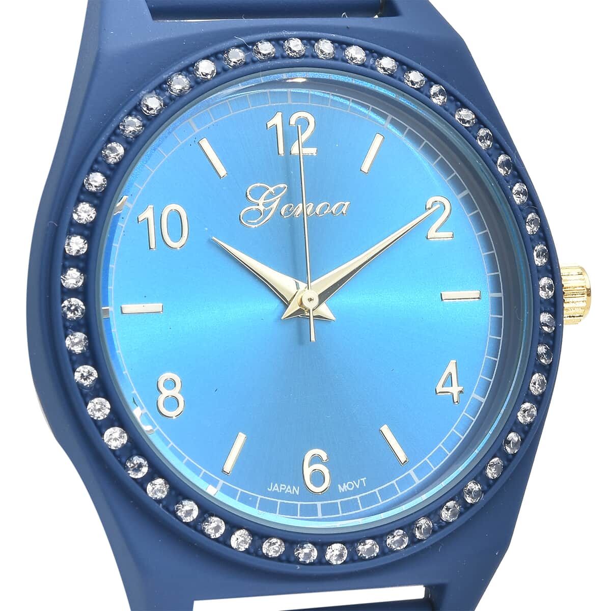 Genoa Simulated Diamond Miyota Japanese Movement Watch in ION Plated Blue Stainless Steel Strap 0.75 ctw image number 3