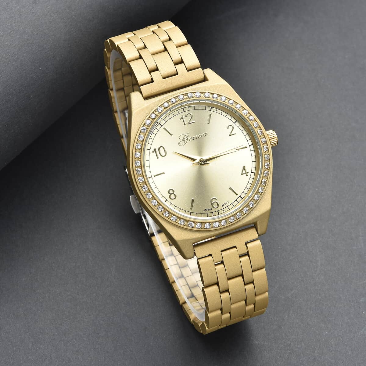 Genoa Simulated Diamond Miyota Japanese Movement Watch in ION Plated YG Stainless Steel Strap 0.75 ctw image number 1