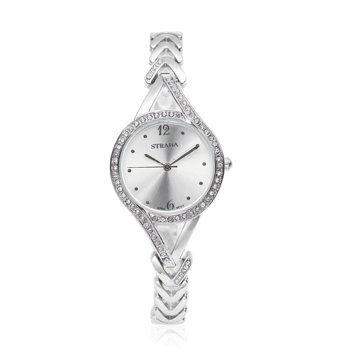 STRADA Austrian Crystal Japanese Movement Watch with Silvertone Strap (30.20mm) (6.50-8.00 Inches) image number 0