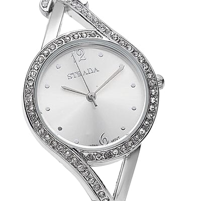 Strada Austrian Crystal Japanese Movement Watch with Silvertone Strap (30.20mm)