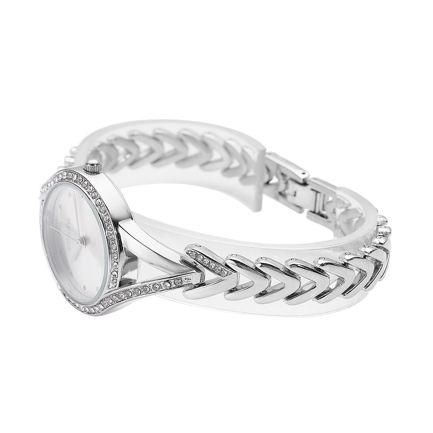 Strada Austrian Crystal Japanese Movement Watch with Silvertone Strap (30.20mm)
