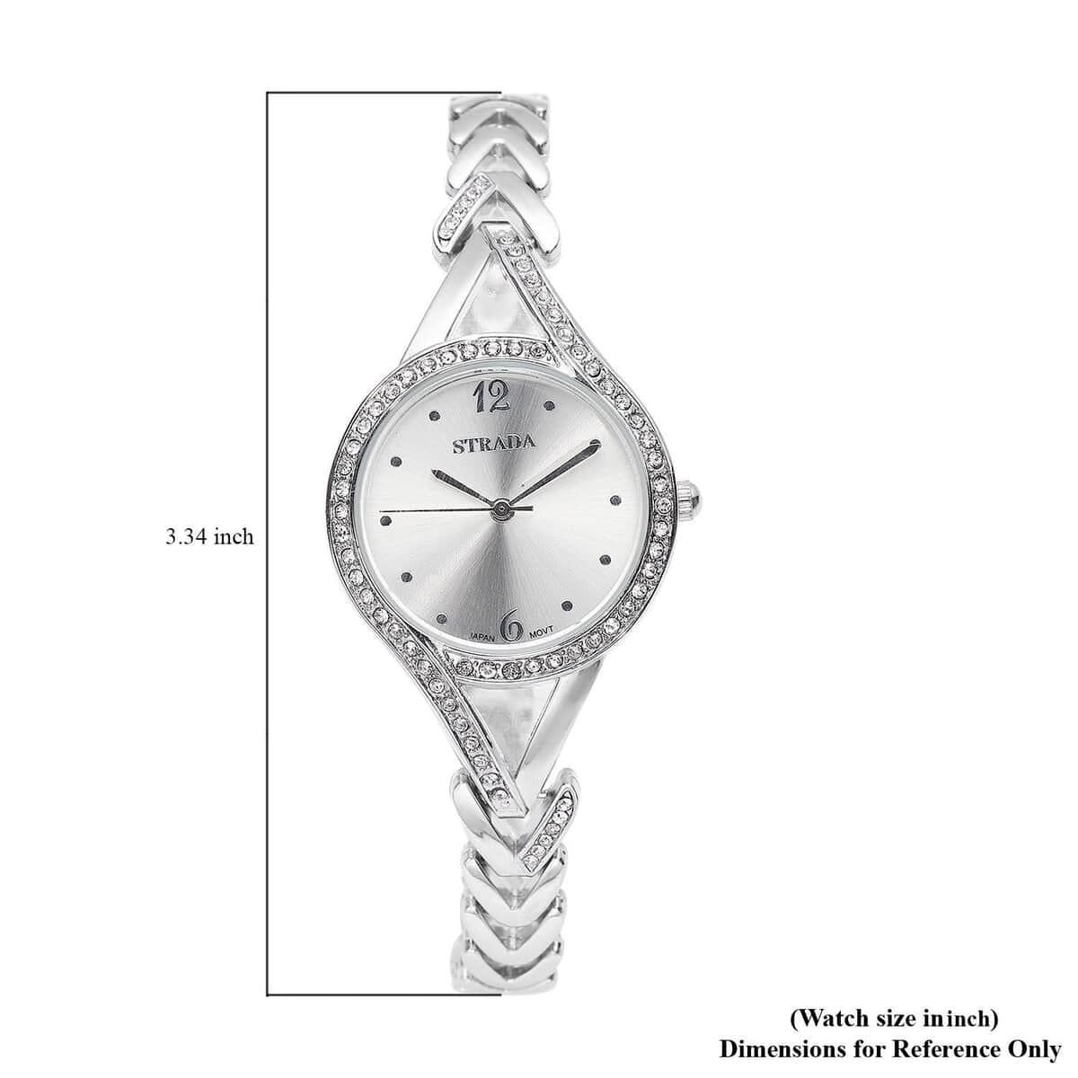 STRADA Austrian Crystal Japanese Movement Watch with Silvertone Strap (30.20mm) (6.50-8.00 Inches) image number 6