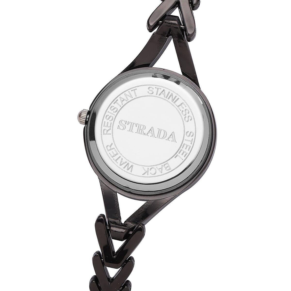 Strada Austrian Crystal Japanese Movement Watch with Black Silvertone Strap (30.20mm) (8.00 Inches) image number 5