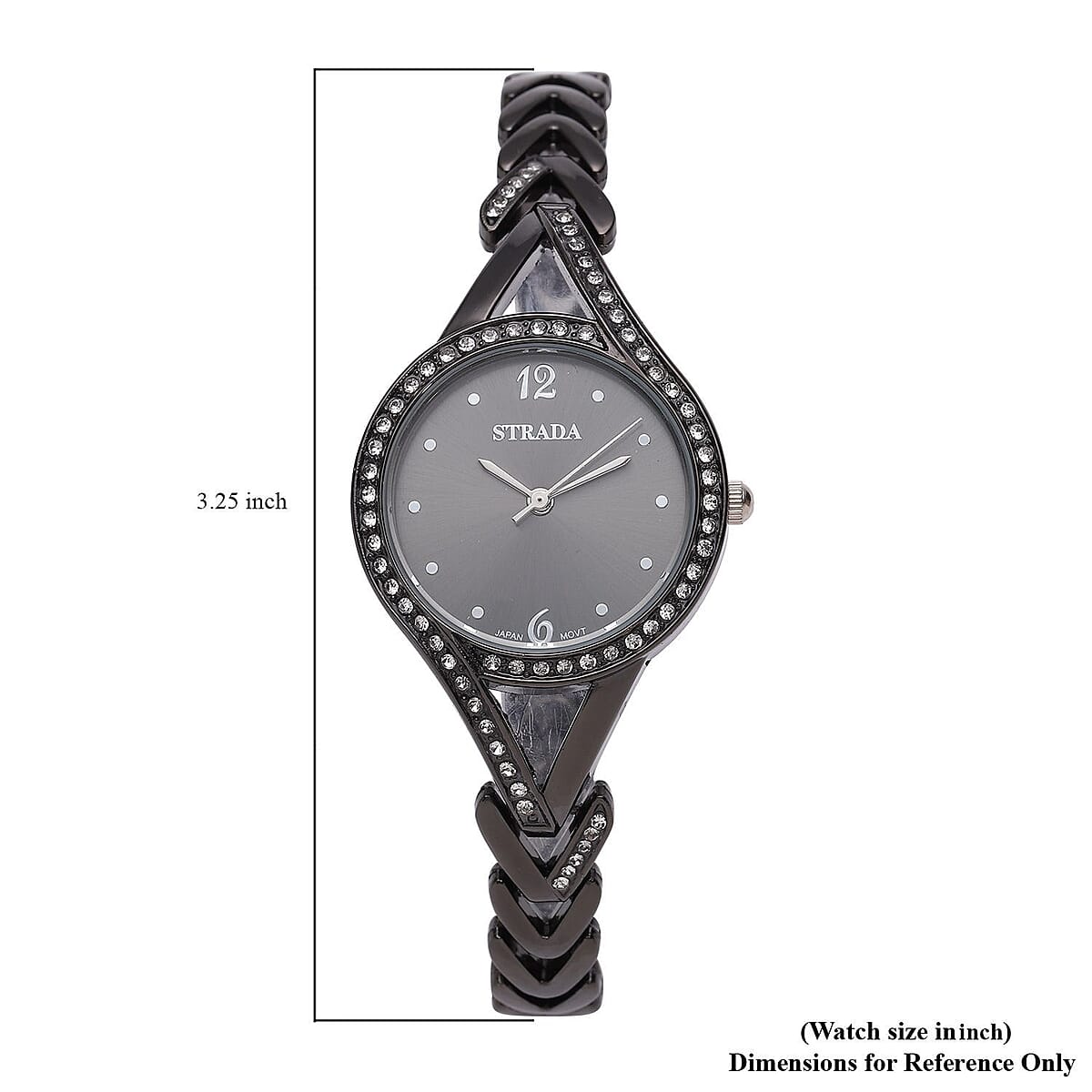 Strada Austrian Crystal Japanese Movement Watch with Black Silvertone Strap (30.20mm) (8.00 Inches) image number 6