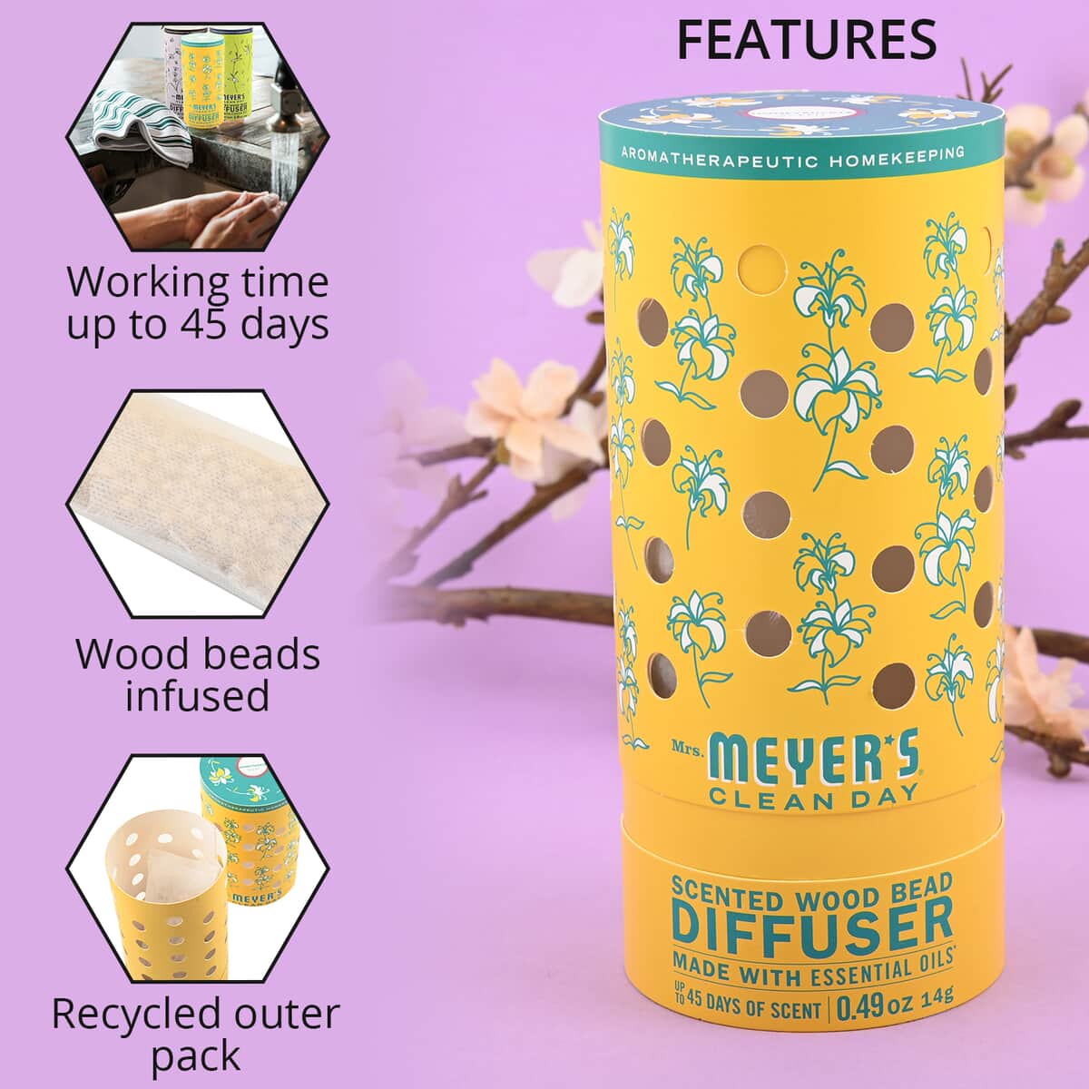 Mrs. Meyer's Clean Day Scented Wood Bead Diffuser - Honeysuckle 0.49 oz image number 1