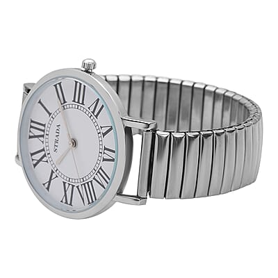 Strada Japanese Movement Stretch Bracelet Watch in Silvertone (6.75-7.25 In)