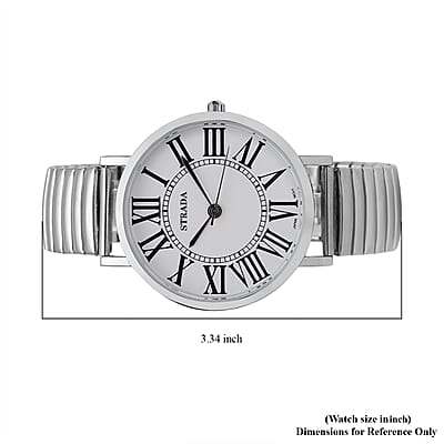Strada Japanese Movement Stretch Bracelet Watch in Silvertone (6.75-7.25 In)