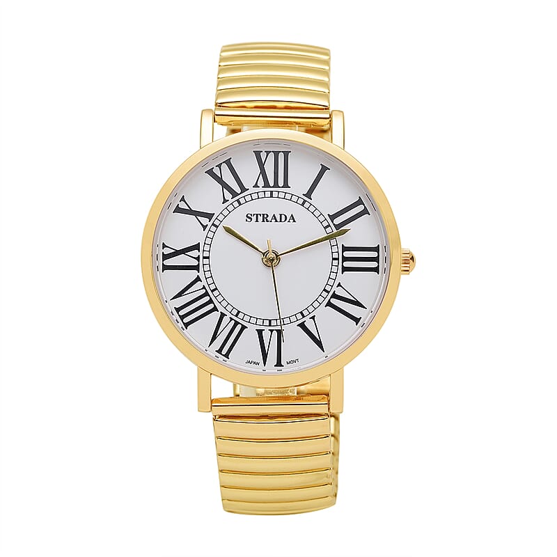 Strada Japanese Movement Stretch Bracelet Watch in Goldtone (6.75-7.25 In)