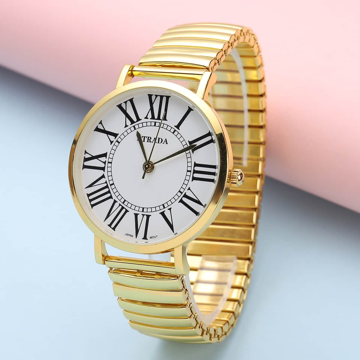 Strada Japanese Movement Stretch Bracelet Watch in Goldtone (6.75-7.25 In) image number 1