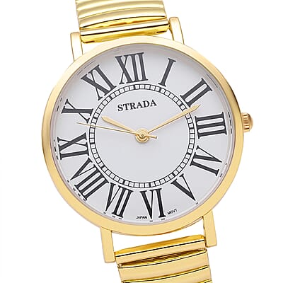 Strada Japanese Movement Stretch Bracelet Watch in Goldtone (6.75-7.25 In)