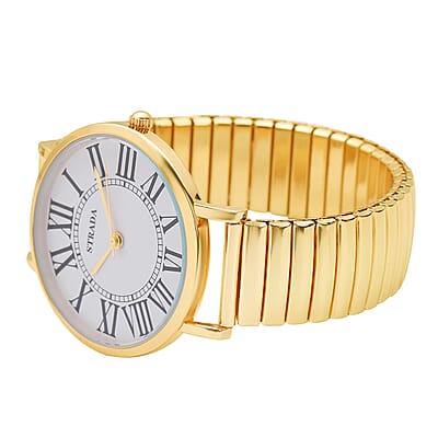 Strada Japanese Movement Stretch Bracelet Watch in Goldtone (6.75-7.25 In)